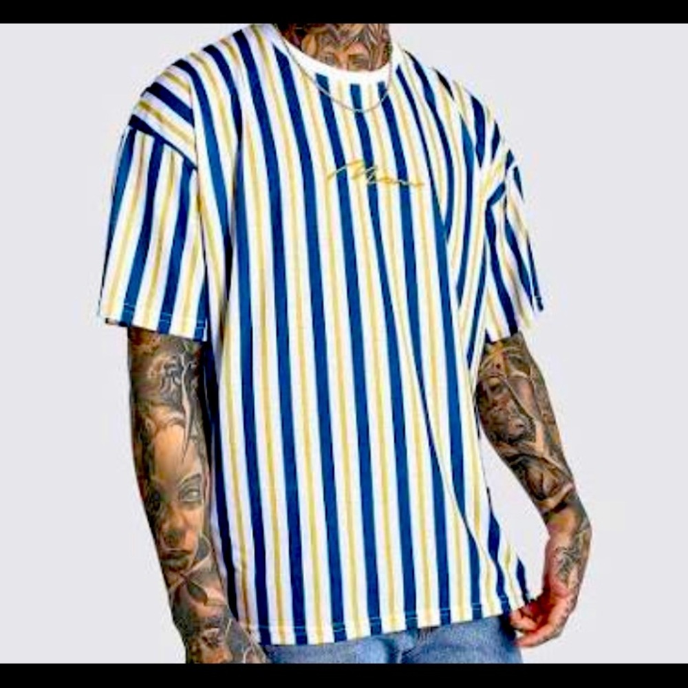 Mens Man Signature Vertical Stripe T-Shirt